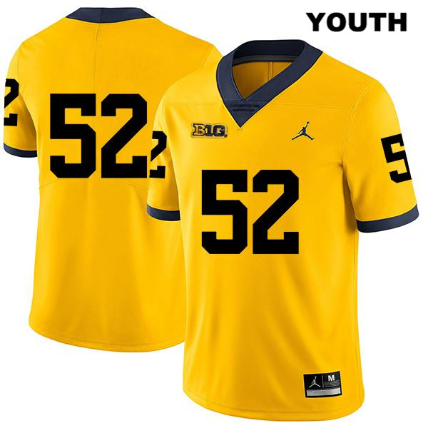 Youth NCAA Michigan Wolverines Karsen Barnhart #52 No Name Yellow Jordan Brand Authentic Stitched Legend Football College Jersey VG25Q11UH